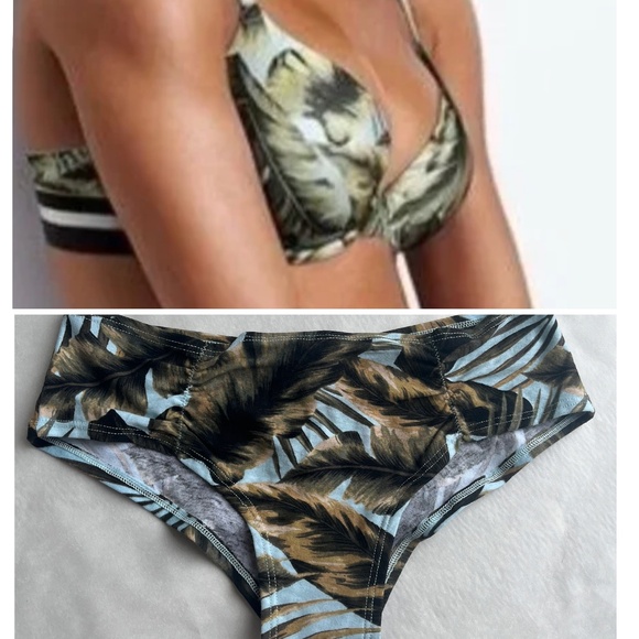 Victoria's Secret PINK SET BRA + PANTY Push-up Palm‎ Exotic Tropical Leaf 34C - Picture 1 of 10
